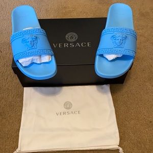 Men Authentic Powder Blue Versace Pool Slides